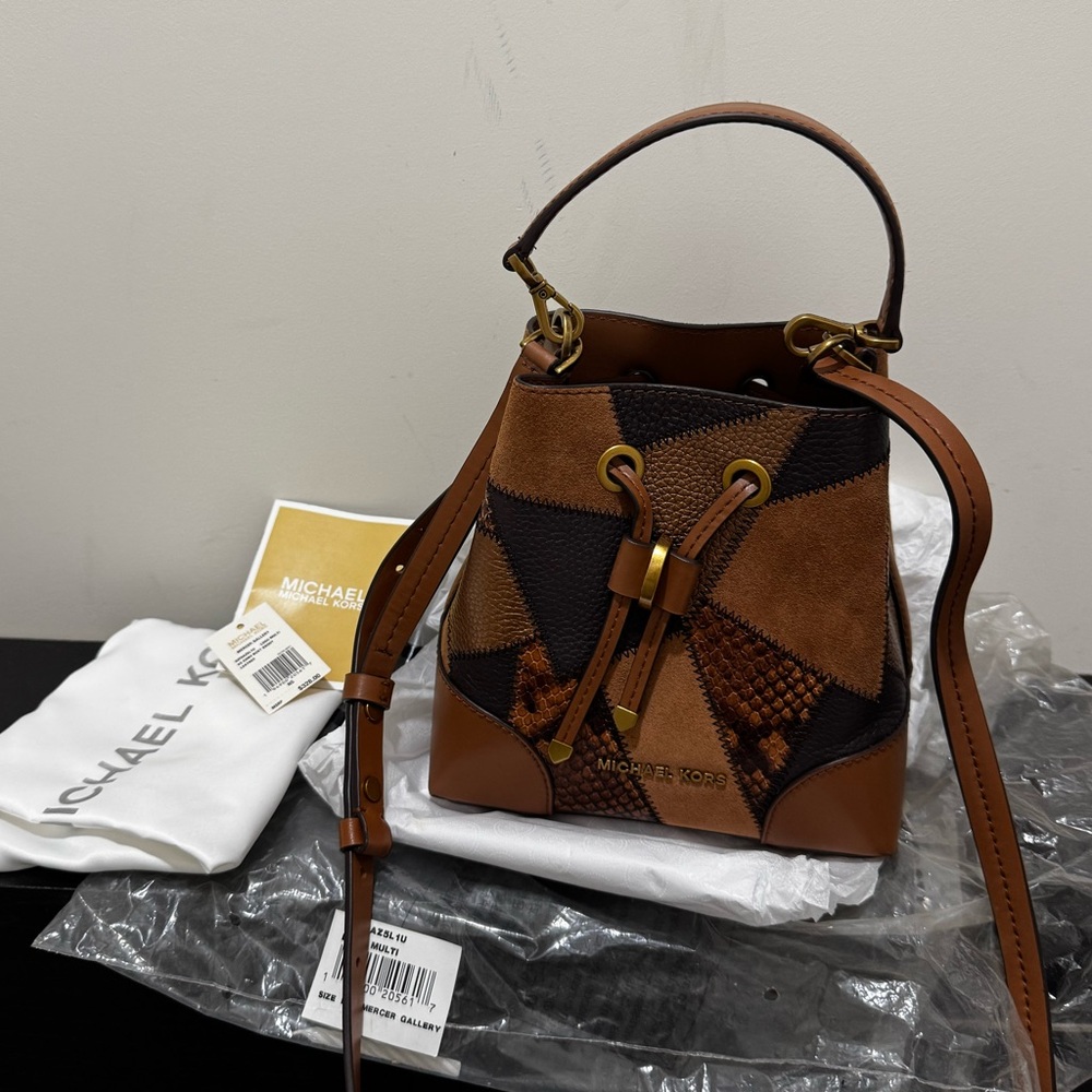 Michael Kors mercer gallery extra small two-tone embossed leather crossbody bag